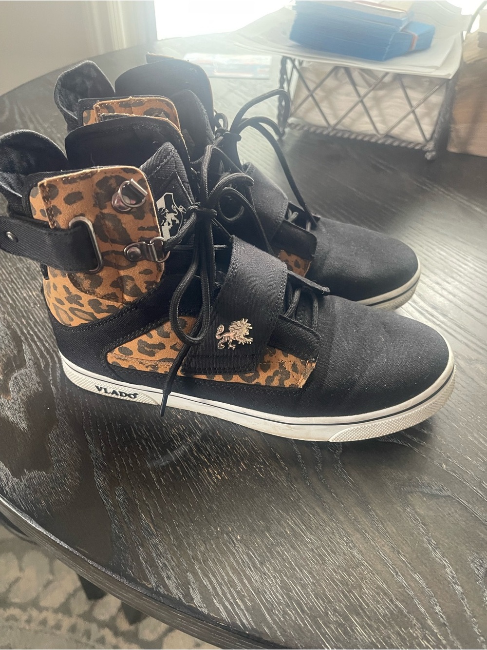 Vlado Women's High-Top Sneaker - Black with Leopard Accent
